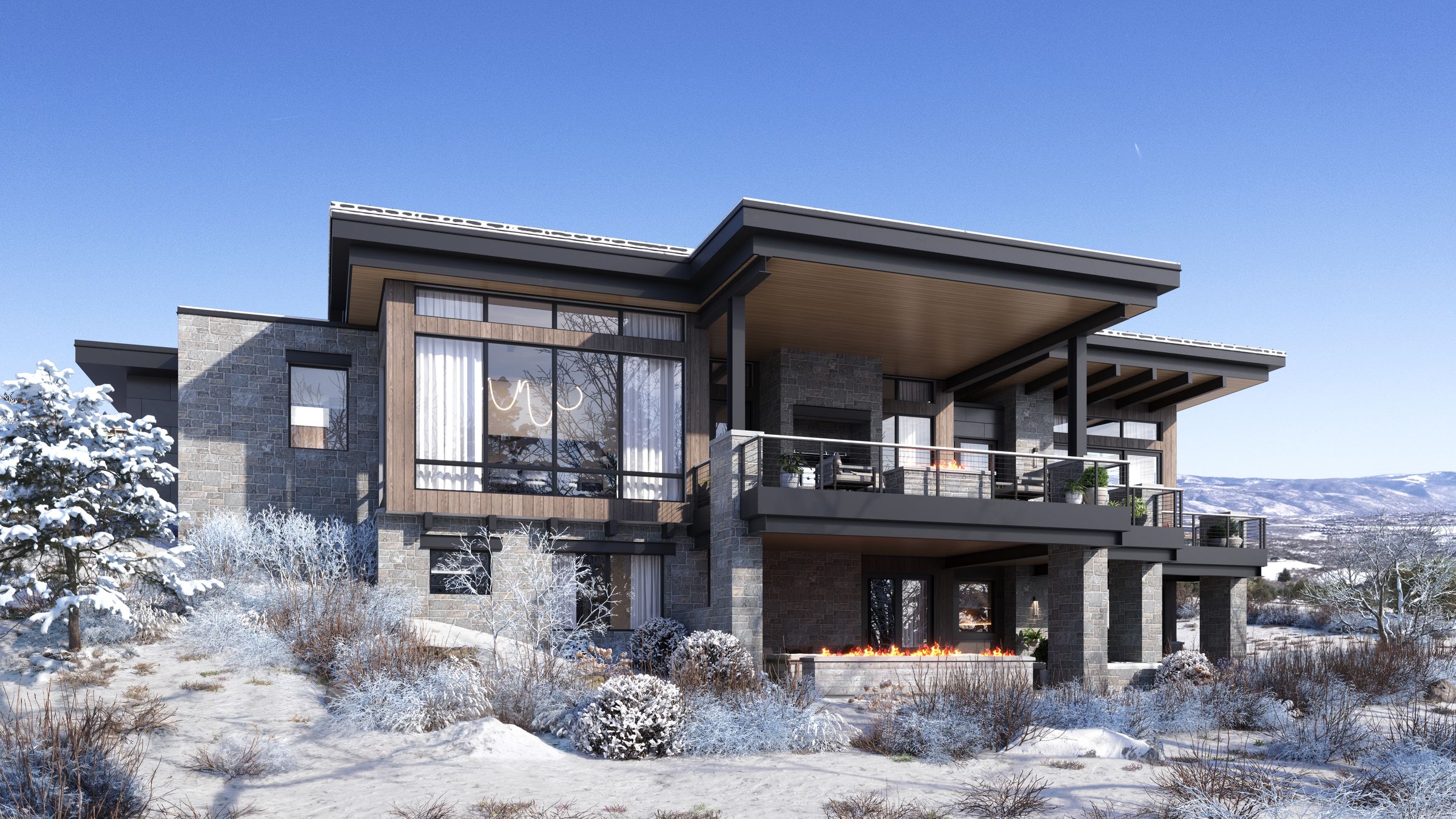 Architectural rendering of 8601 Lark Place in winter