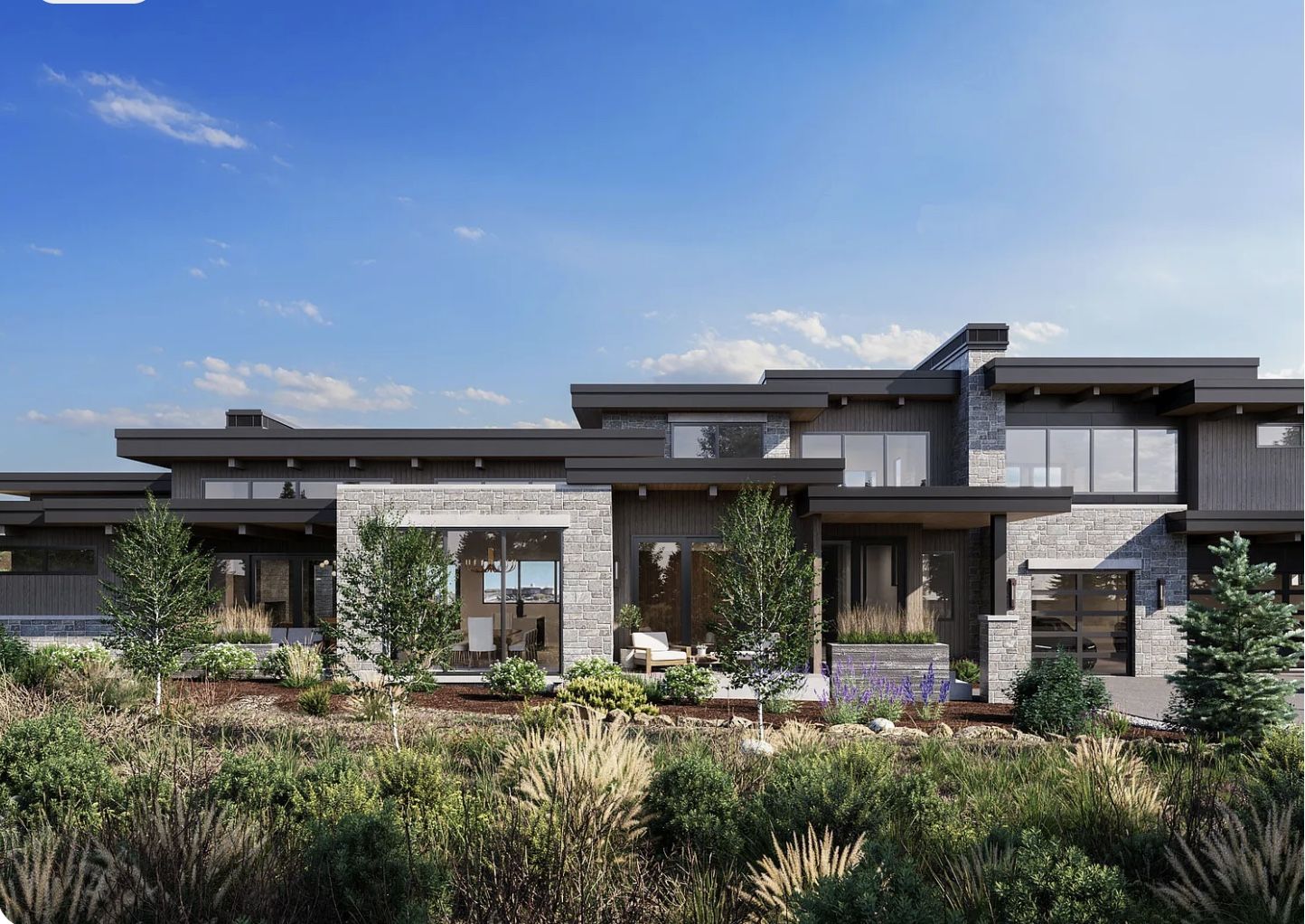 Rendering of the Lark Place front elevation with native landscaping