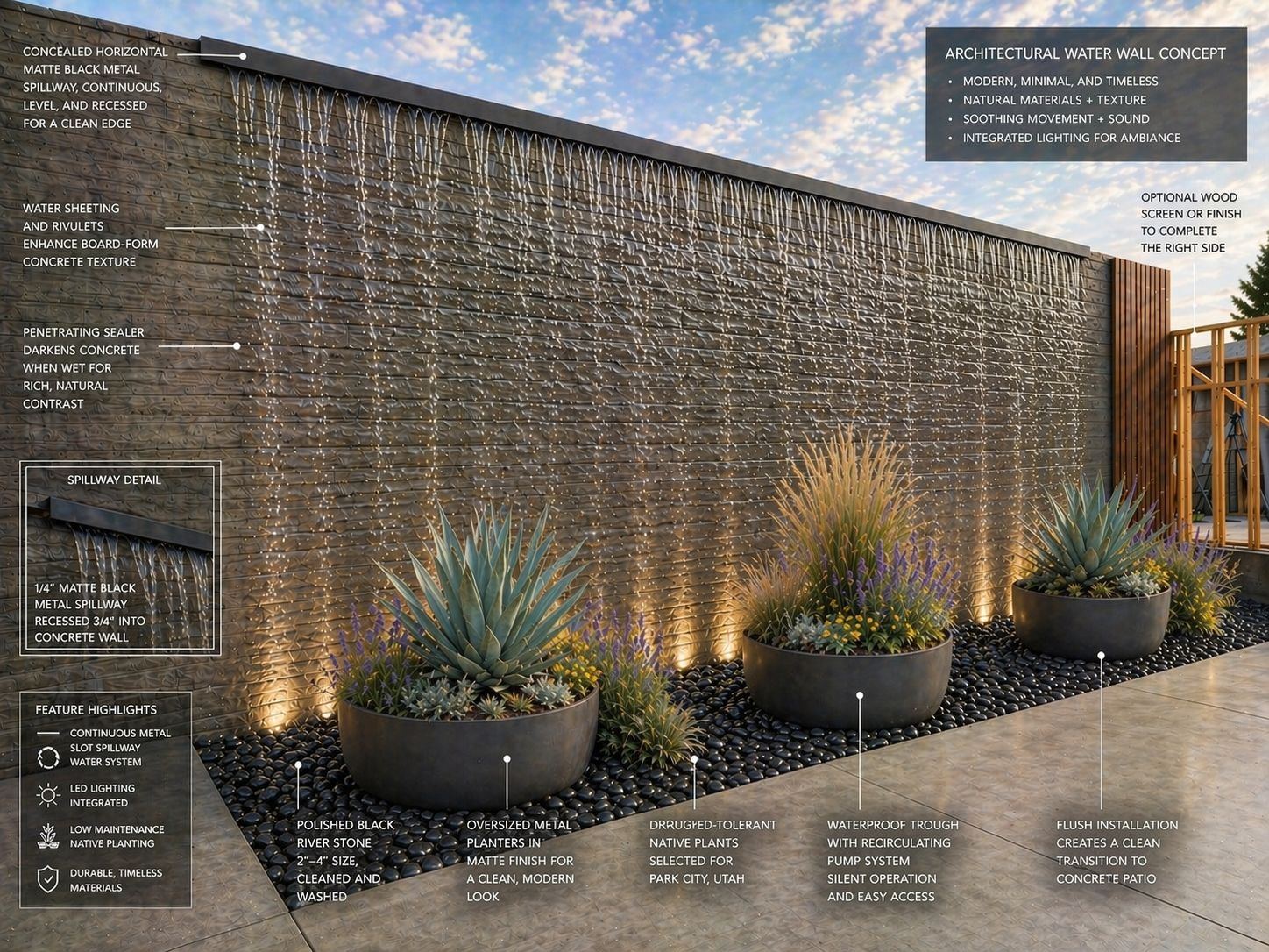 Architectural water wall concept for Lark Place